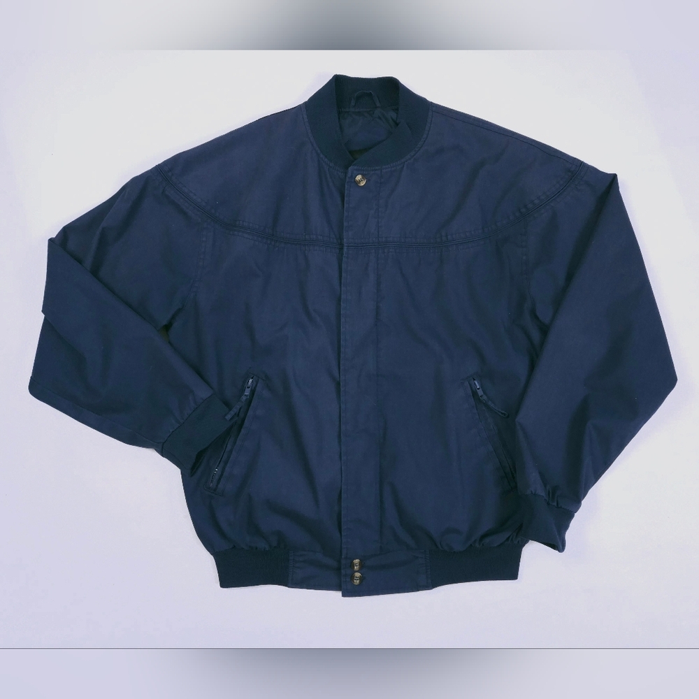 Windbreaker VTG 80s Preppy Zip Bomber Jacket Adult Large Banded Hem Zip Pockets